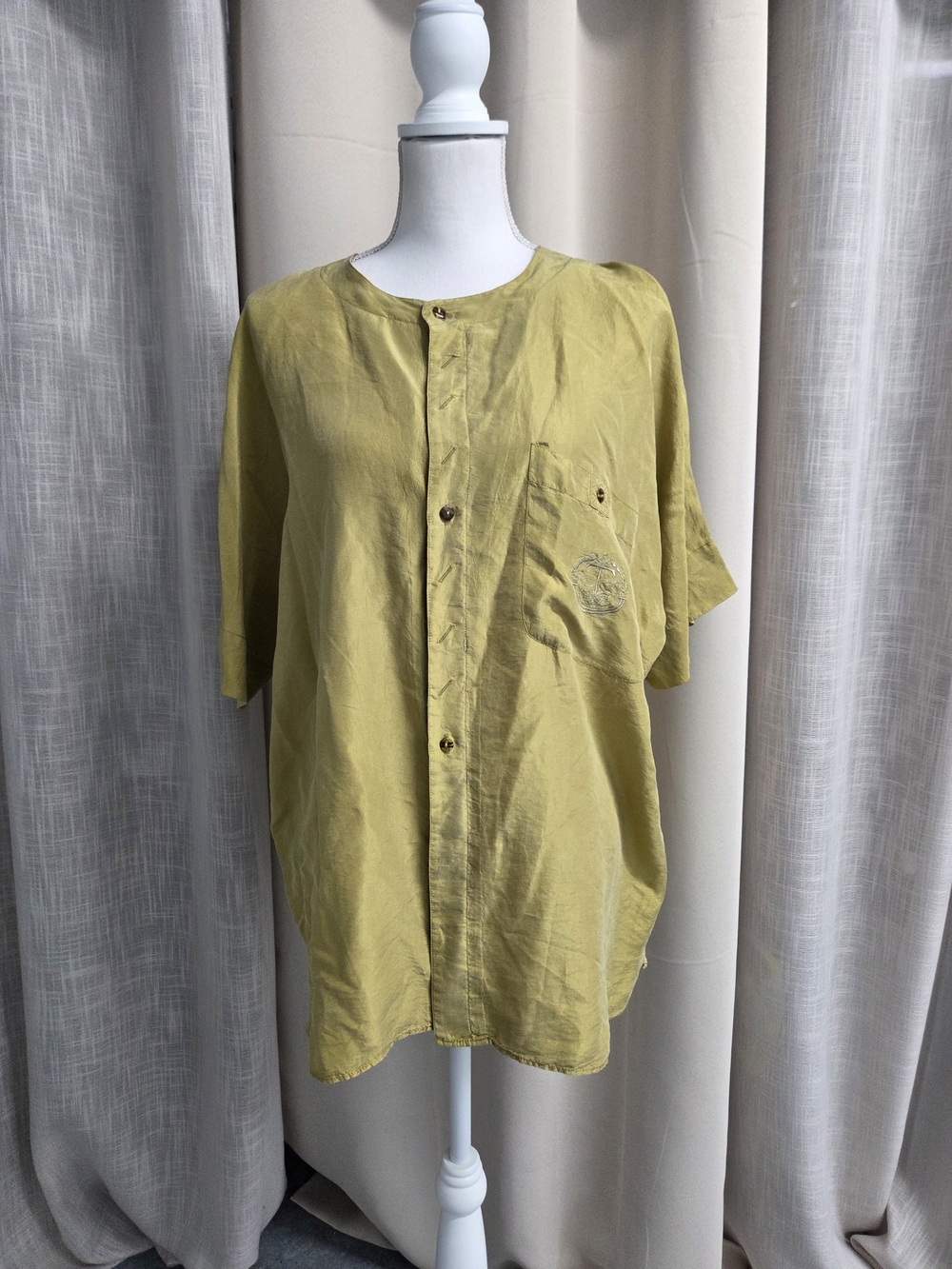 Tulliano Short-Sleeve Shirt Mustard 100% Silk Sand Wash Size L